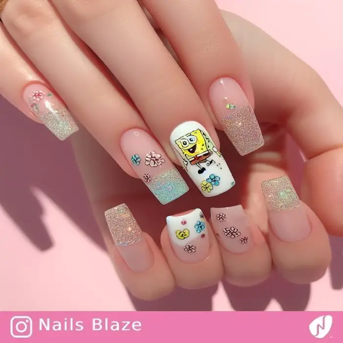 Spongebob Sky Flower Nails| Cartoon - NB770